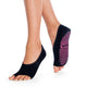 Black toe free ballerina style grip socks with pink grips on the bottom