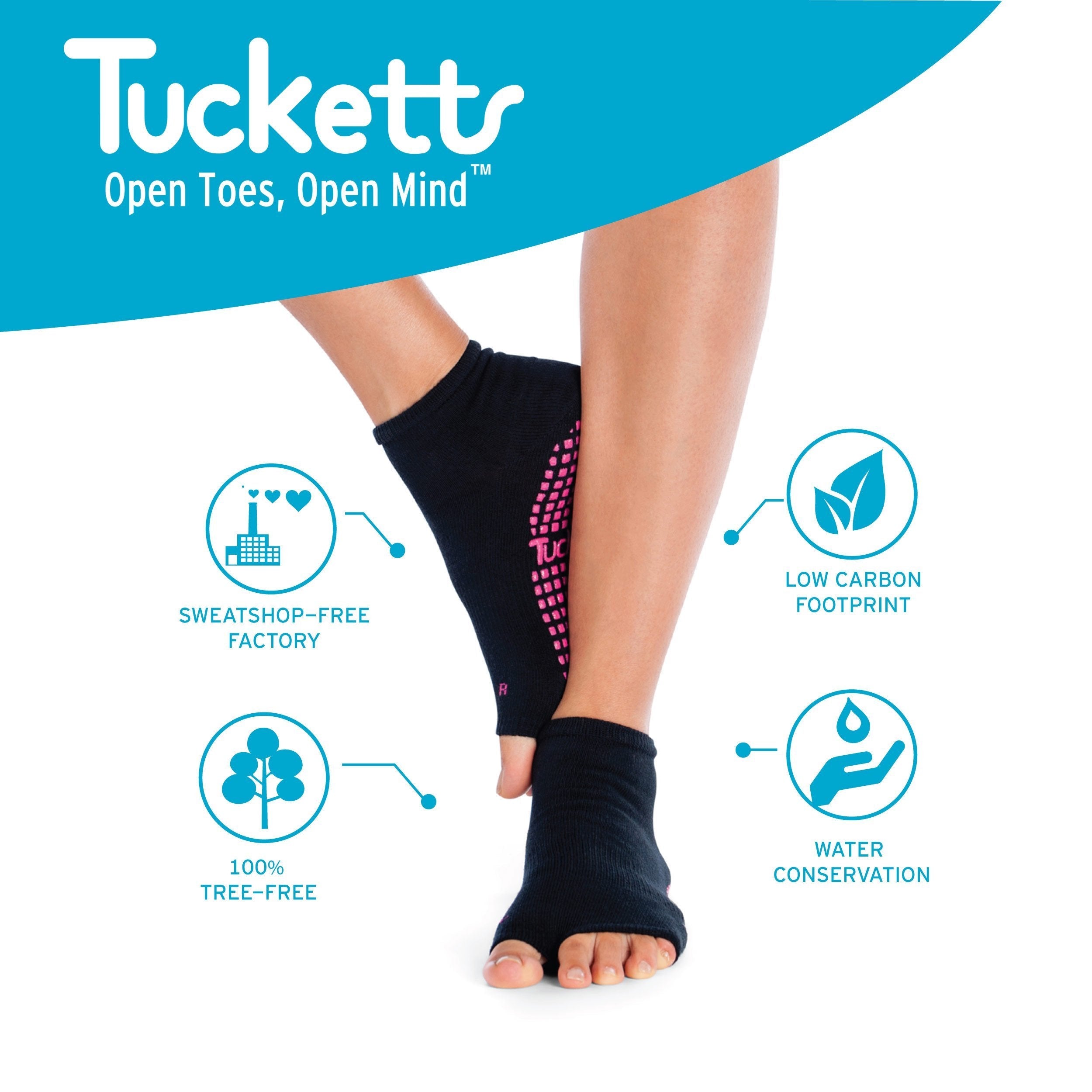 Tucketts Anklet Neon Waters Pilates Socks - Non-Slip Grip, Open Toe, Barre & Yoga - Women's