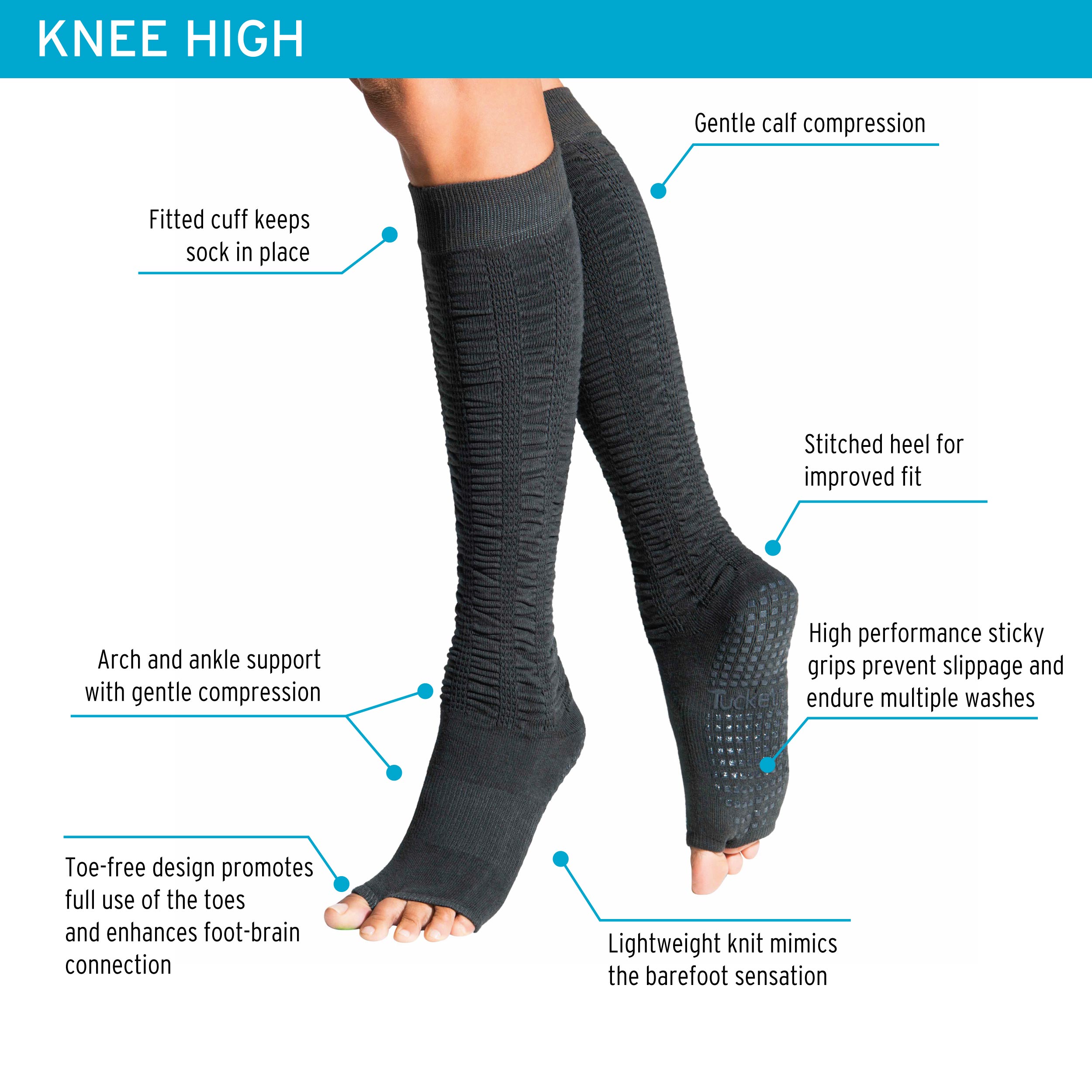 Women's Knee High Grip Socks - Pilates l Yoga l Barre - Grey